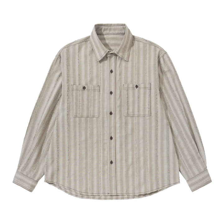Herren lockeres gestreiftes Overshirt im Hemdjacken‑Stil mit Brusttaschen und abgerundetem Saum Drune