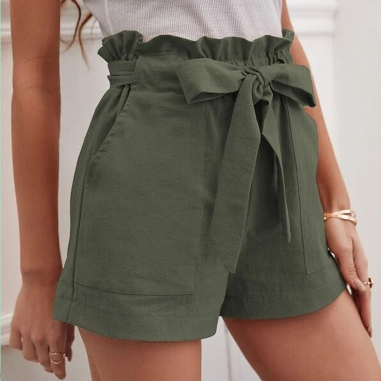 Damen elegante Shorts mit Bindegürtel und breitem Bund Drune
