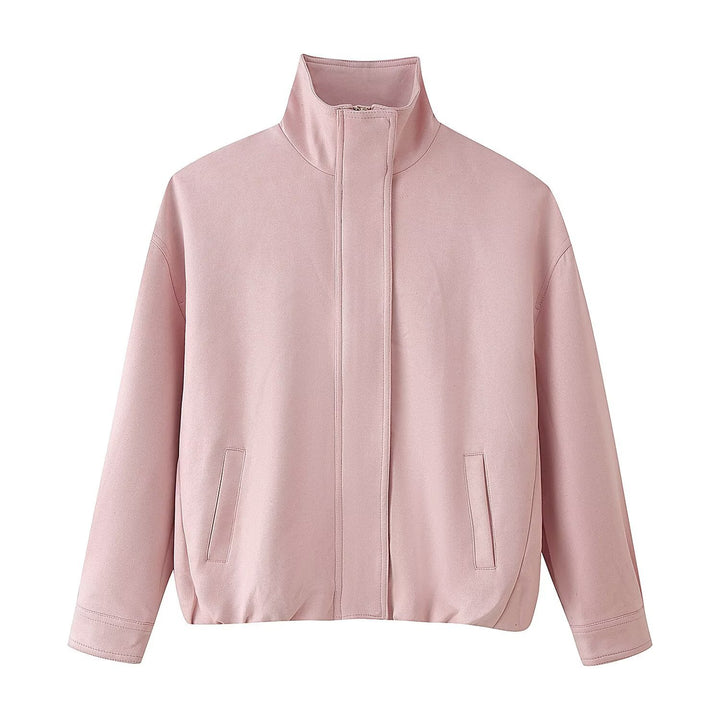 Damen Minimalistische Stehkragen-Übergangsjacke mit verdecktem Reißverschluss und Eingrifftaschen Drune