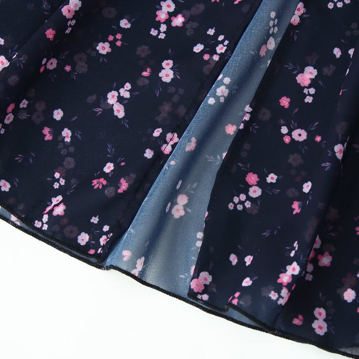 Damen Maxikleid mit Volants, V-Ausschnitt und floralem Chiffon-Look Drune