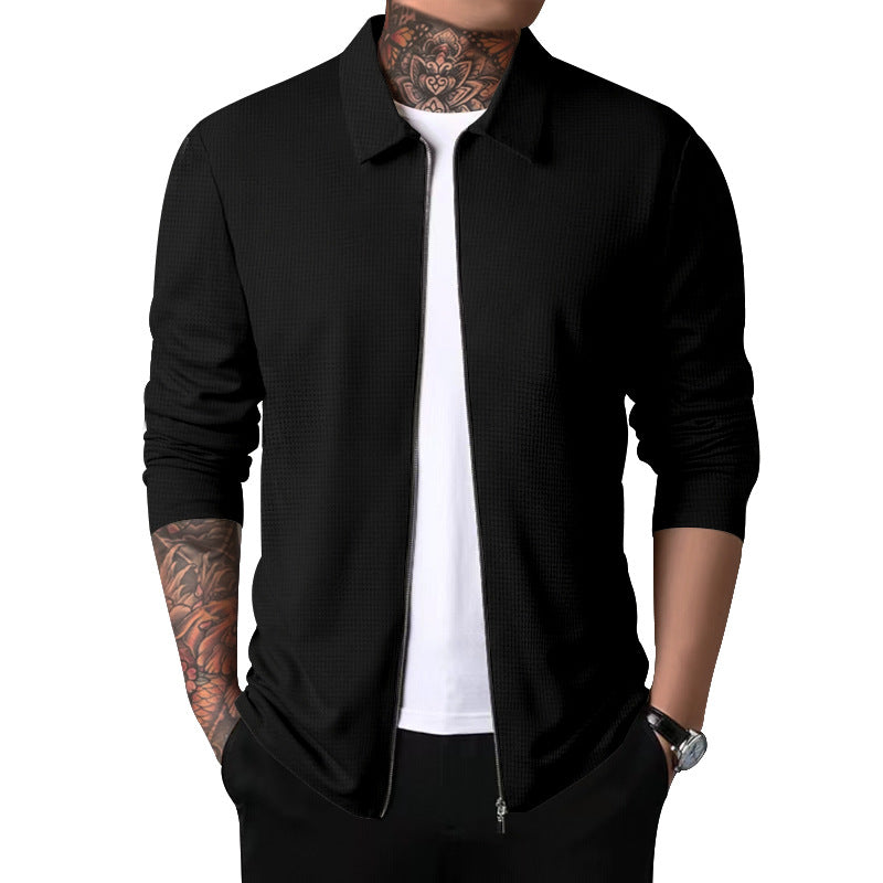Herren nan strukturierte Hemdjacke mit Waffelstruktur, durchgehendem Reißverschluss und schmaler Passform Drune