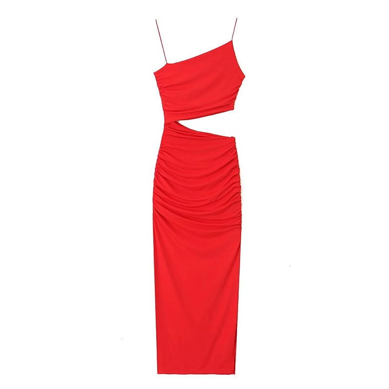 Damen Elegantes Cut-Out Maxikleid mit asymmetrischem Design und Raffung Drune