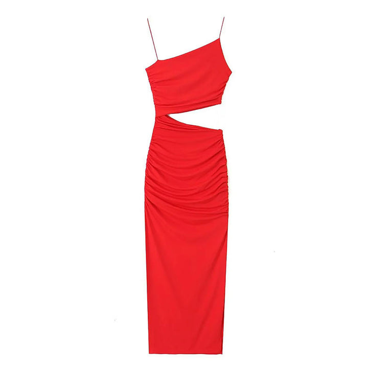 Damen Elegantes Cut-Out Maxikleid mit asymmetrischem Design und Raffung Drune