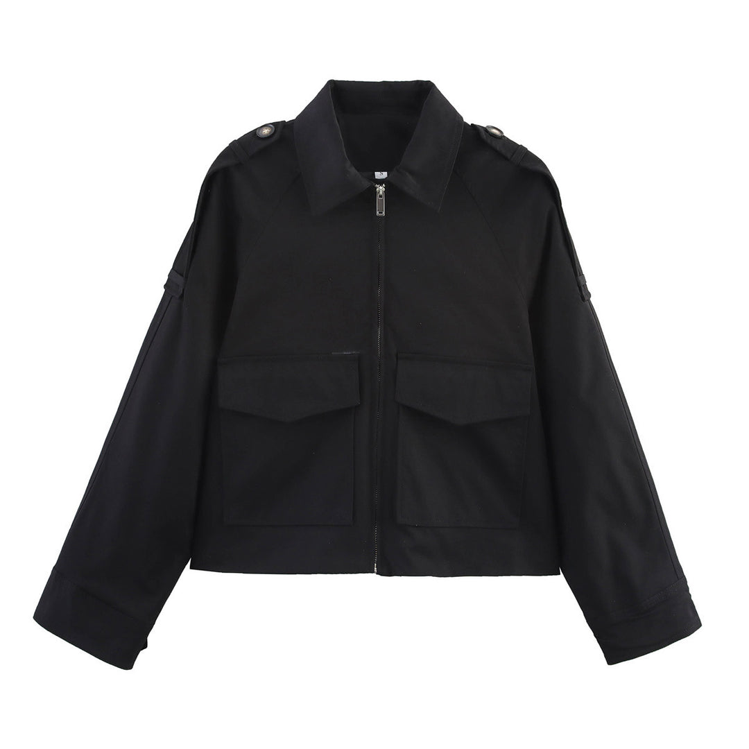 Damen Kurzjacke im Utility-Stil mit Reißverschluss, aufgesetzten Pattentaschen und Schulterklappen Drune