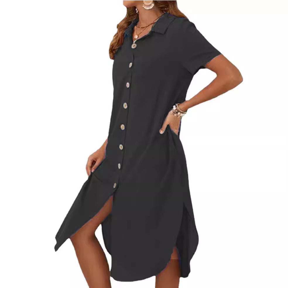 Damen Hemdkleid mit Knopfleiste und Seitenschlitzen Drune