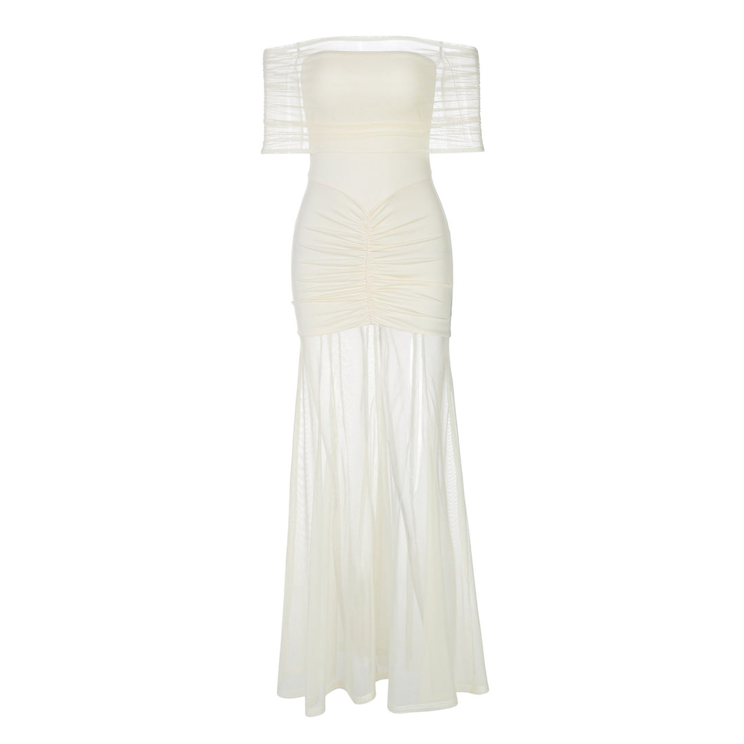 Damen Figurbetontes Maxikleid mit transparenten Ärmeln Drune