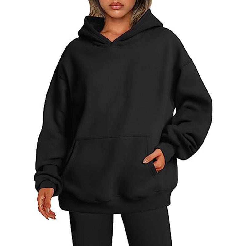 Damen nan Oversize Kapuzenpullover aus weicher Baumwollmischung mit Kängurutasche Drune
