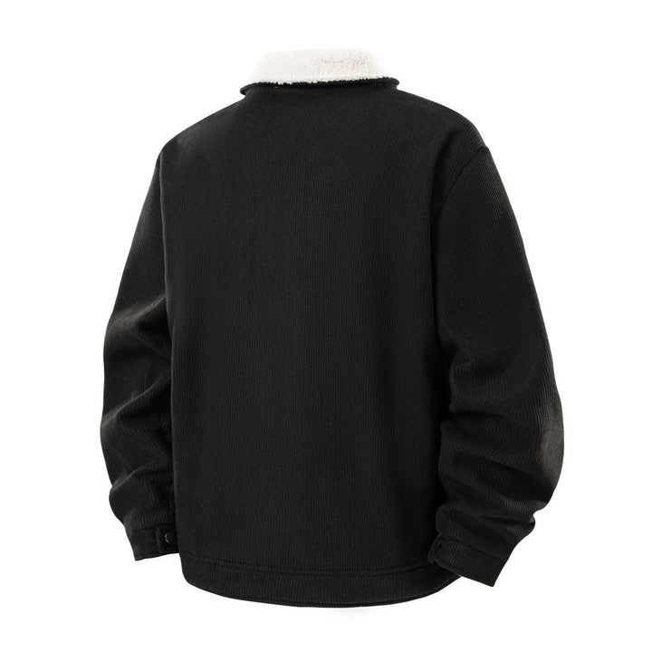 Herren  Corduroy Sherpa-Mantel mit durchgehendem Reißverschluss, Klappbrusttaschen und Badge-Ärmeln Drune