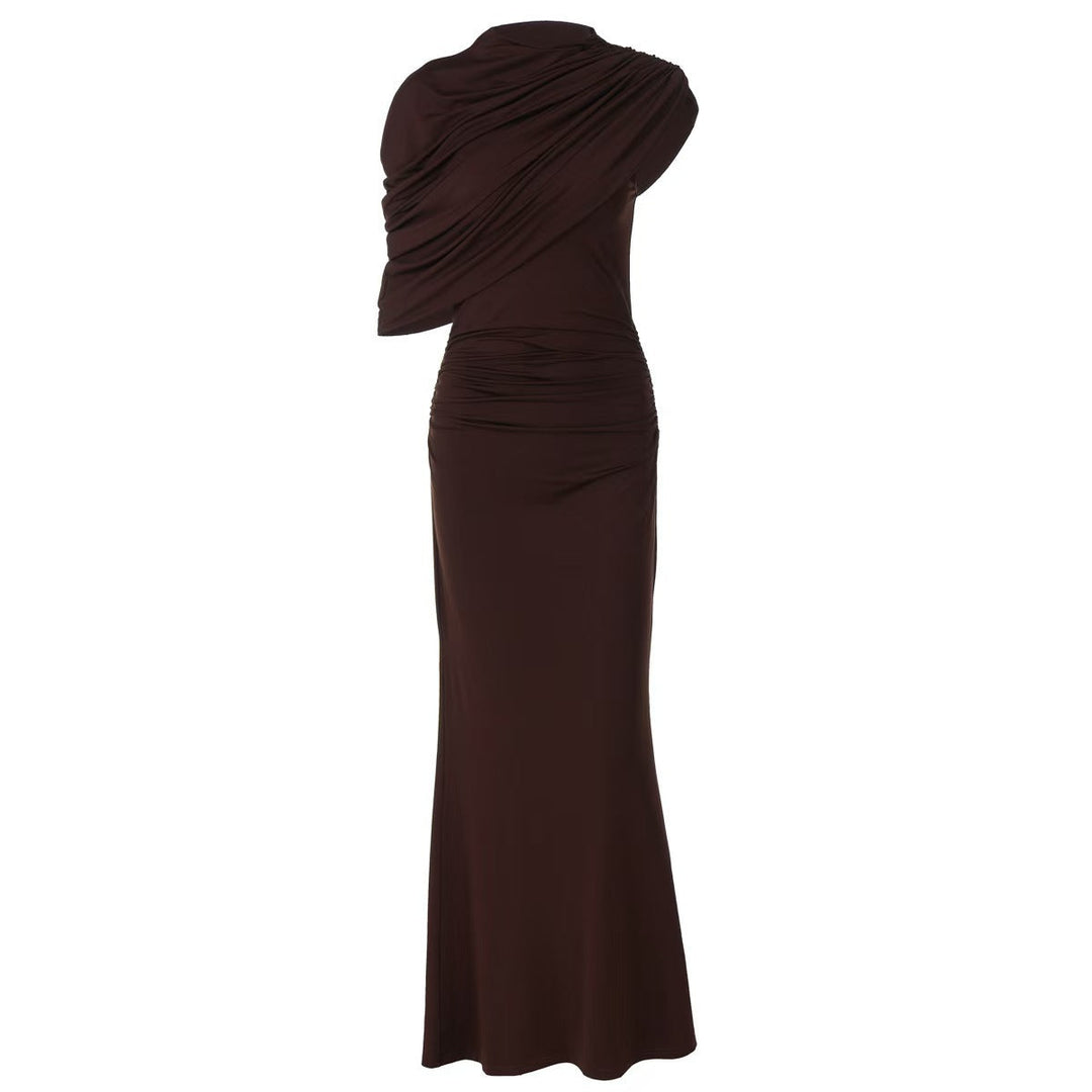 Damen Elegantes Maxikleid mit asymmetrischen Drapierungen und figurschmeichelndem Schnitt Drune