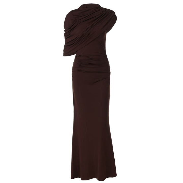 Damen Elegantes Maxikleid mit asymmetrischen Drapierungen und figurschmeichelndem Schnitt Drune
