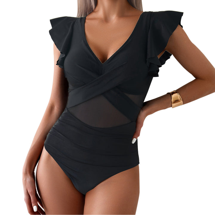 Damen Eleganter Einteiler Badeanzug mit verspielten Rüschen Drune