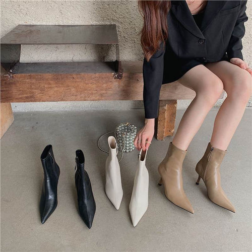 Damen knöchelhohe Stretch-Stiefelette mit spitzer Zehenpartie und schlankem Sculpted-Absatz Drune
