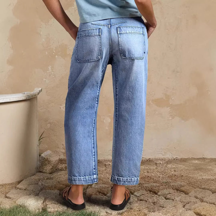 Damen lockere Jeans mit stylish cropped Schnitt und hohem Bund Drune