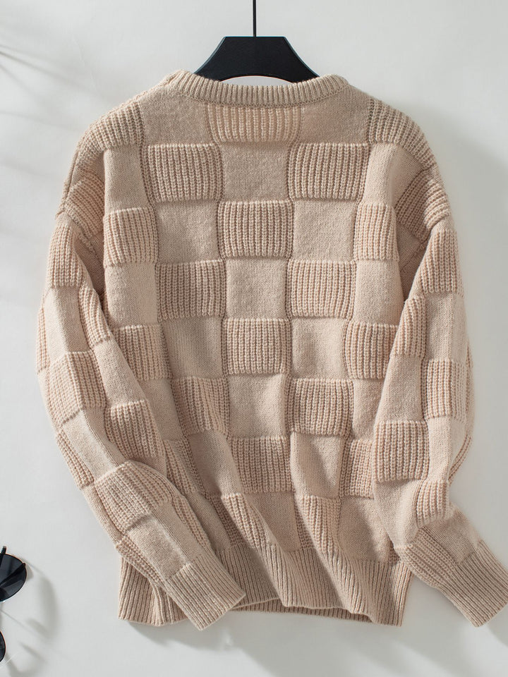 Damen Strickpullover mit modischem Karomuster und lässigem Schnitt Drune