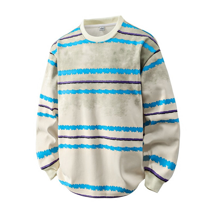 Herren Rundhals-Sweatshirt mit Aquarellstreifen und gerippten Bündchen Drune
