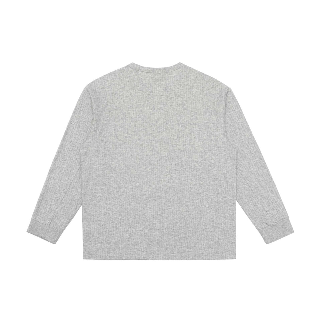 Unisex Leichtes Struktur-Langarmshirt mit Schlitzkragen und gerippten Bündchen Drune