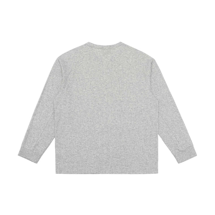 Unisex Leichtes Struktur-Langarmshirt mit Schlitzkragen und gerippten Bündchen Drune
