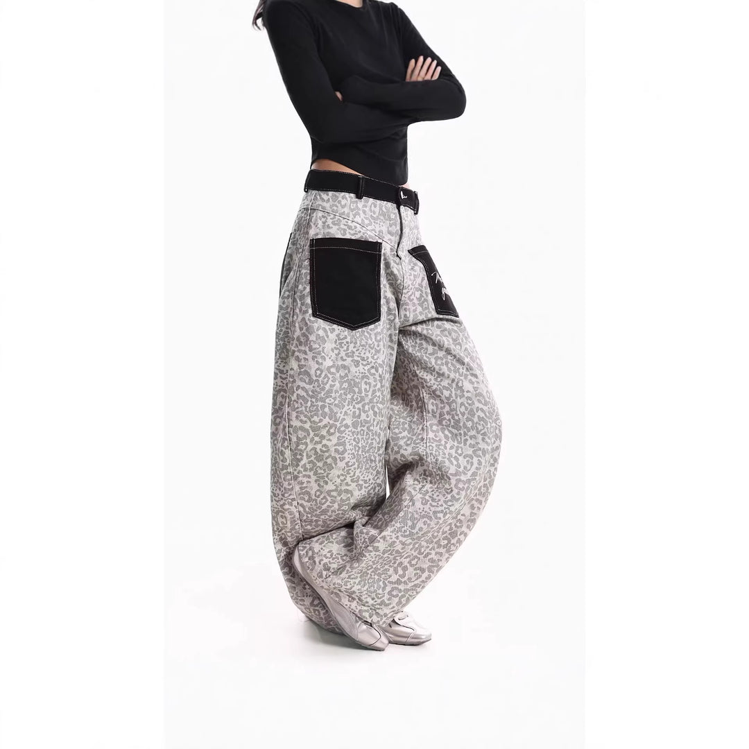 Damen Weitgeschnittene Hose mit Tierfell-Muster Drune