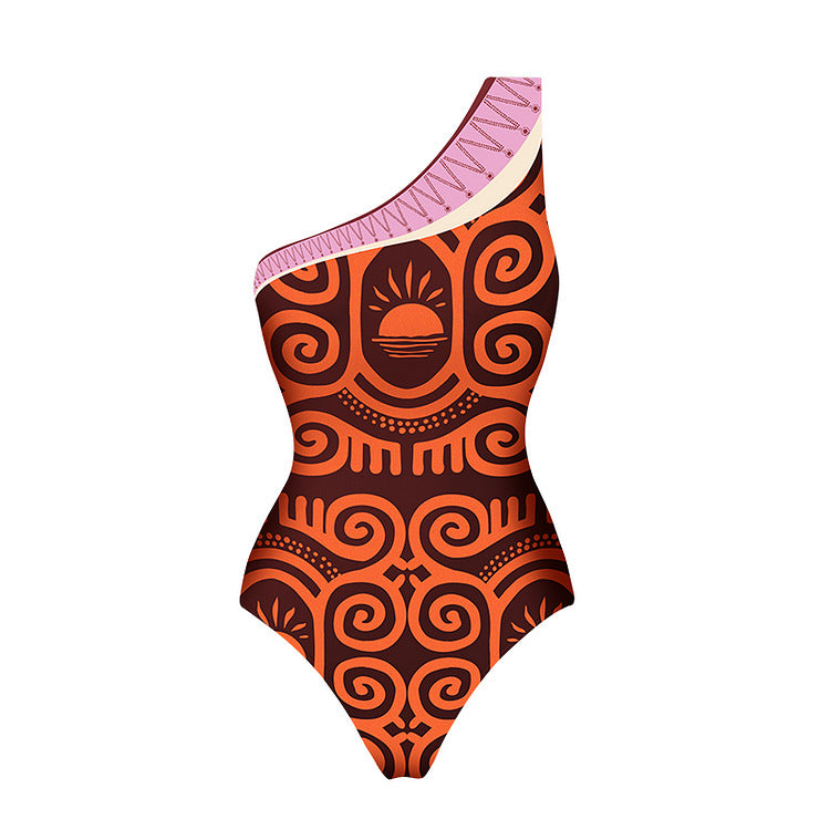 Damen Eleganter asymmetrischer Badeanzug mit stylischem Muster Drune