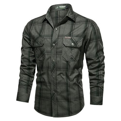Herren Kariertes Hemdjacke im Canvas-Look mit Pattentaschen Drune