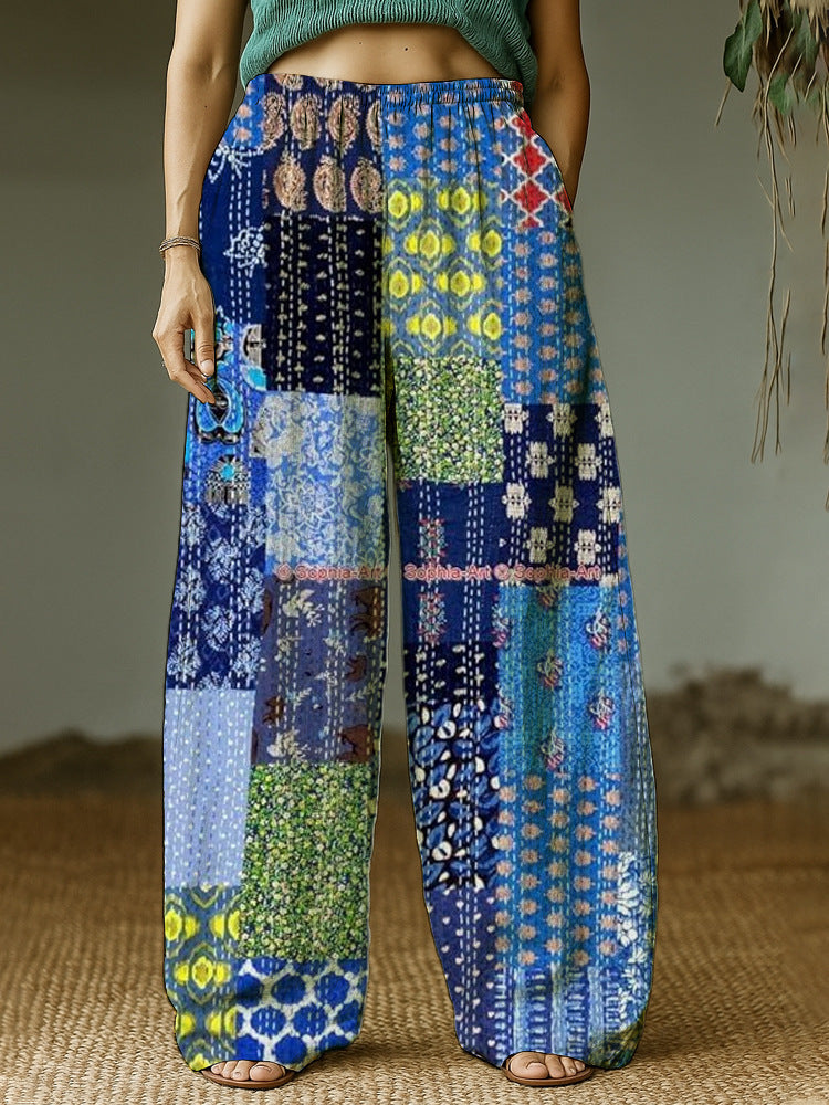 Damen Weite Freizeithose mit ethnischem Patchwork-Muster Drune