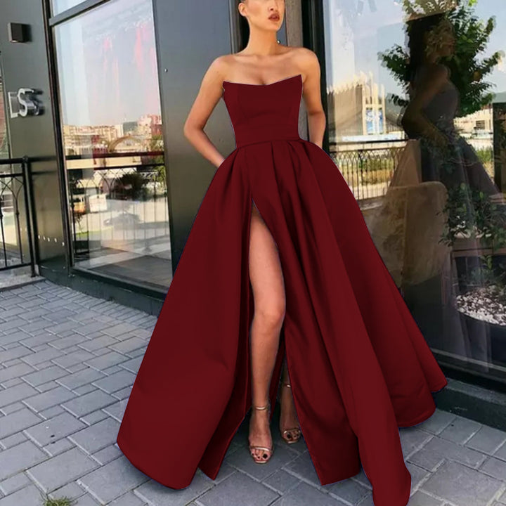 Damen Elegantes Abendkleid mit tiefem Schlitz und schwingendem Rock Drune