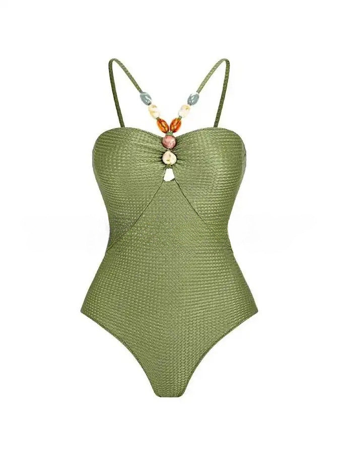 Damen Einteiliger Badeanzug mit modischen Schmuckdetails Drune