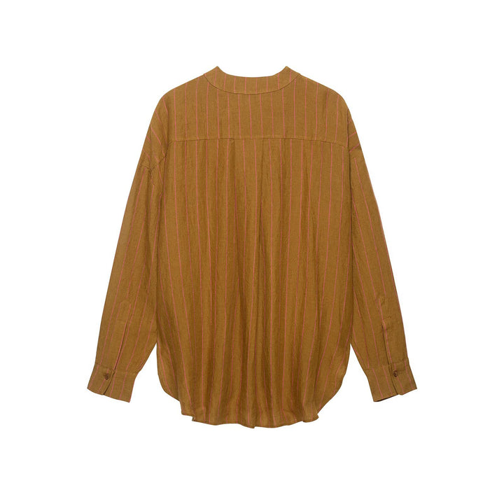 Damen Oversize Streifenbluse mit tiefem V‑Ausschnitt und gerundetem Saum Drune