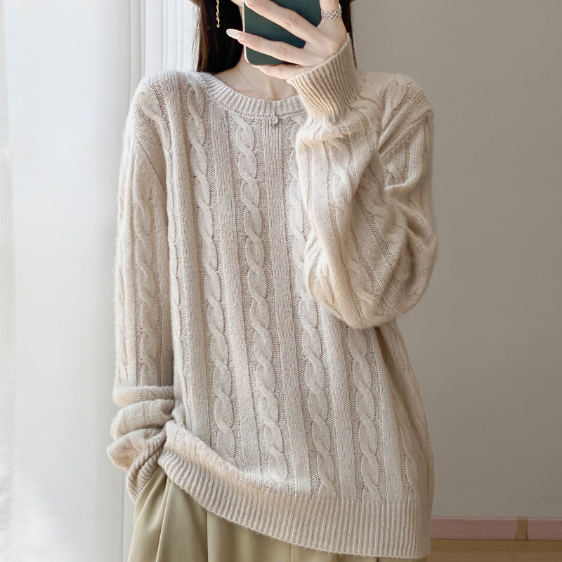 Damen Übergrößen Zopfmuster-Pullover im Mohair-Look mit geripptem Saum Drune