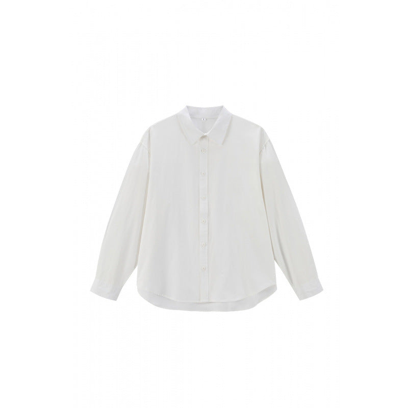 Damen Lockeres Oversize-Blusenhemd mit Kentkragen, durchgehender Knopfleiste und abgerundetem Saum Drune