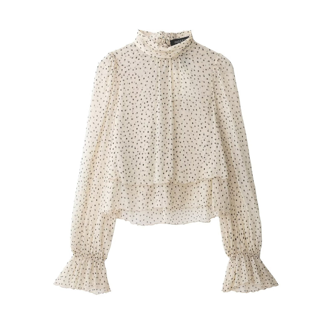 Damen Transparente Chiffonbluse mit Schluppe, Lagenoptik und Ballonärmeln Drune