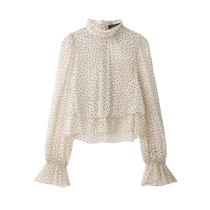 Damen Transparente Chiffonbluse mit Schluppe, Lagenoptik und Ballonärmeln Drune