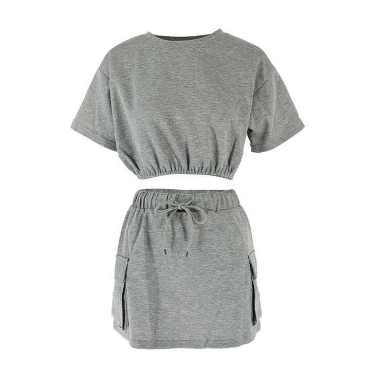 Damen lässiges Freizeit-Set mit cropped T-Shirt und Rock Drune