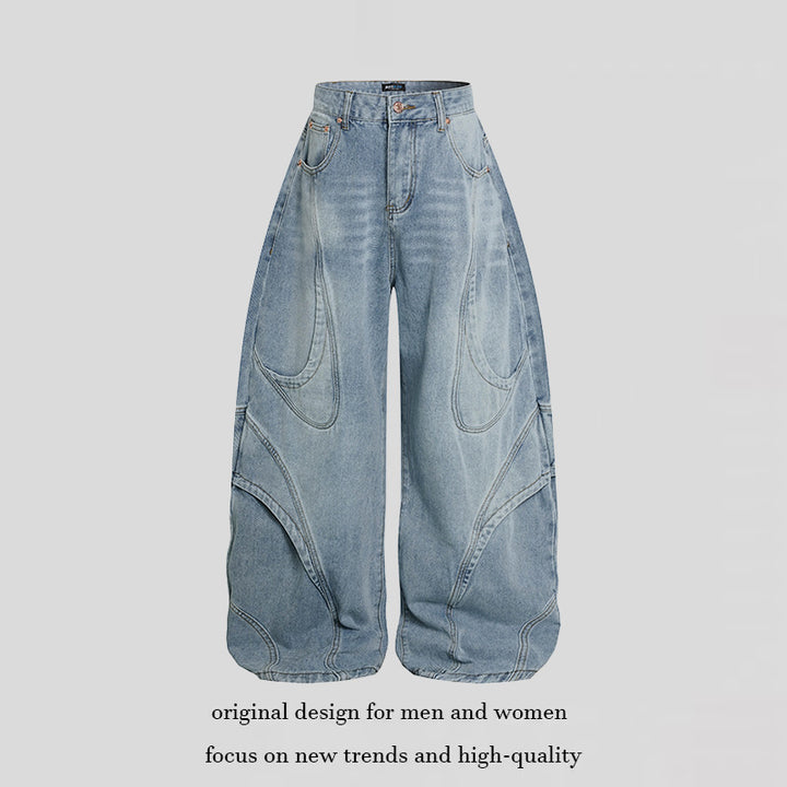 Damen Weite Hochtaillierte Ballon-Jeans mit markanten Panelnähten Drune