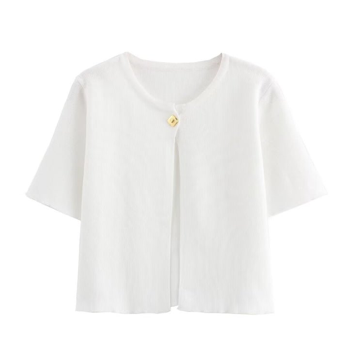 Damen Relaxed Fit Button-Up Cardigan mit kurzen Ärmeln Drune