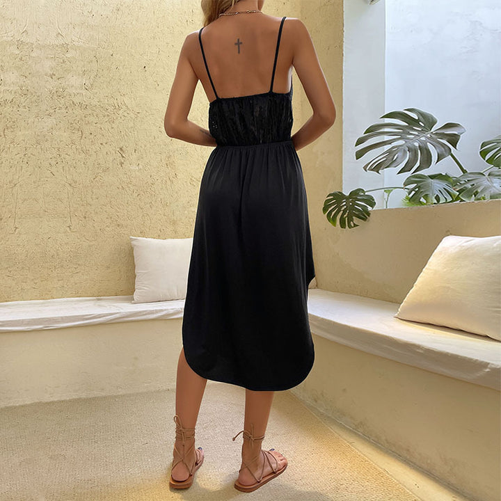 Damen Midi-Kleid mit Spitzendetails und Spaghettiträgern Drune
