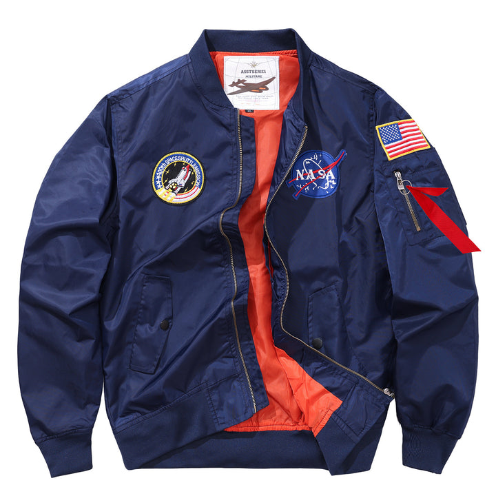 Männermode mit  besticktem Patch Flug-Bomberjacke mit kontrastierender Innenfutter und Utility-Ärmeltasche Drune