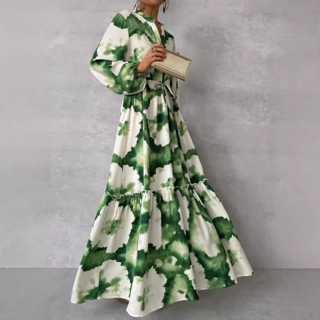 Damen Maxikleid mit modernen Aquarell-Muster und voluminösem Rock Drune