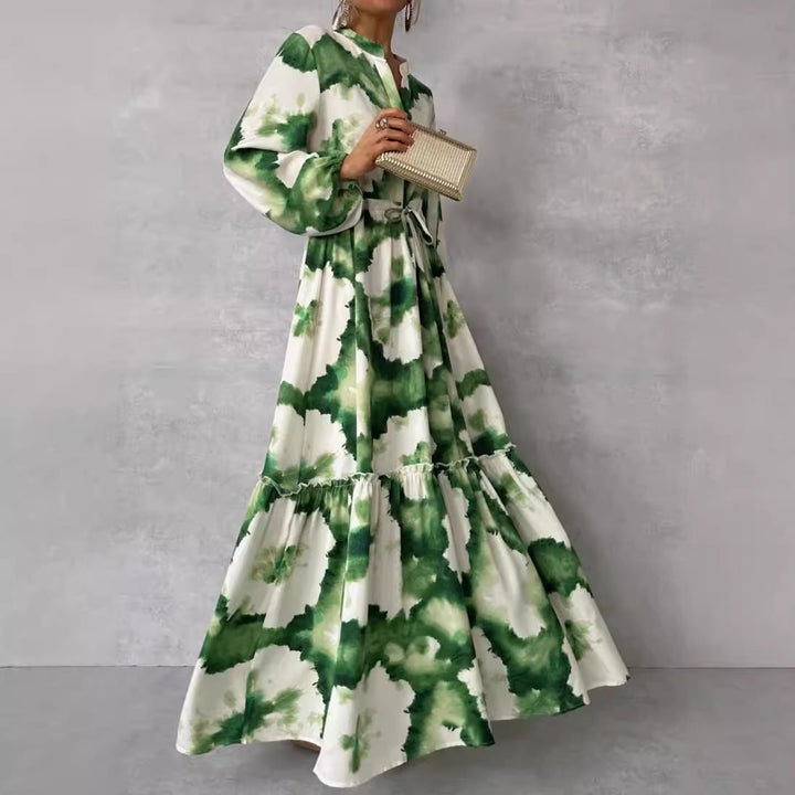 Damen Maxikleid mit modernen Aquarell-Muster und voluminösem Rock Drune