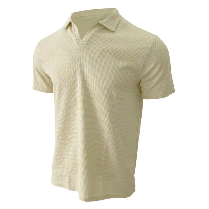 Herren nan leichtes Kurzarm-Polo aus Waffeljersey mit offenem V-Ausschnitt und Hemdkragen Drune