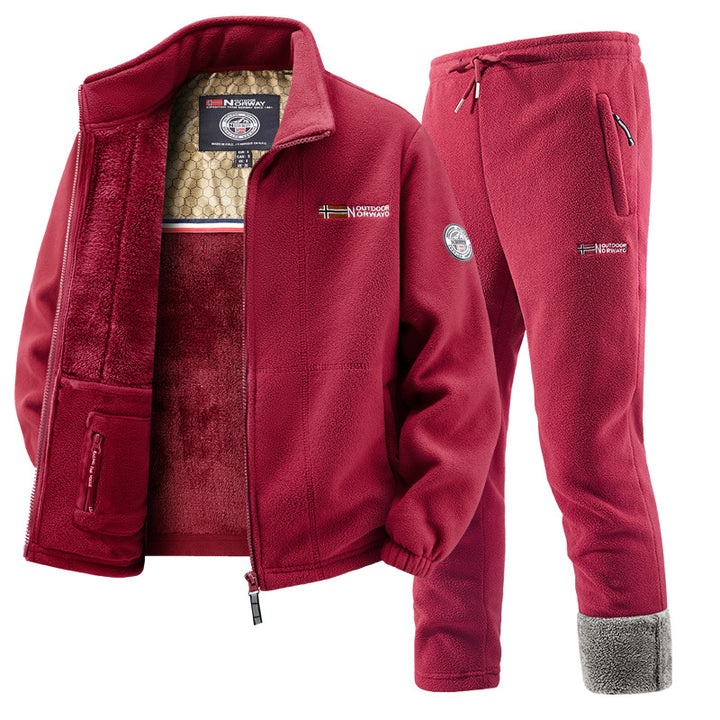 Herren Thermo-Fleece-Set mit Kapuzenjacke, Sherpa-gefüttert und elastischer Jogginghose Drune