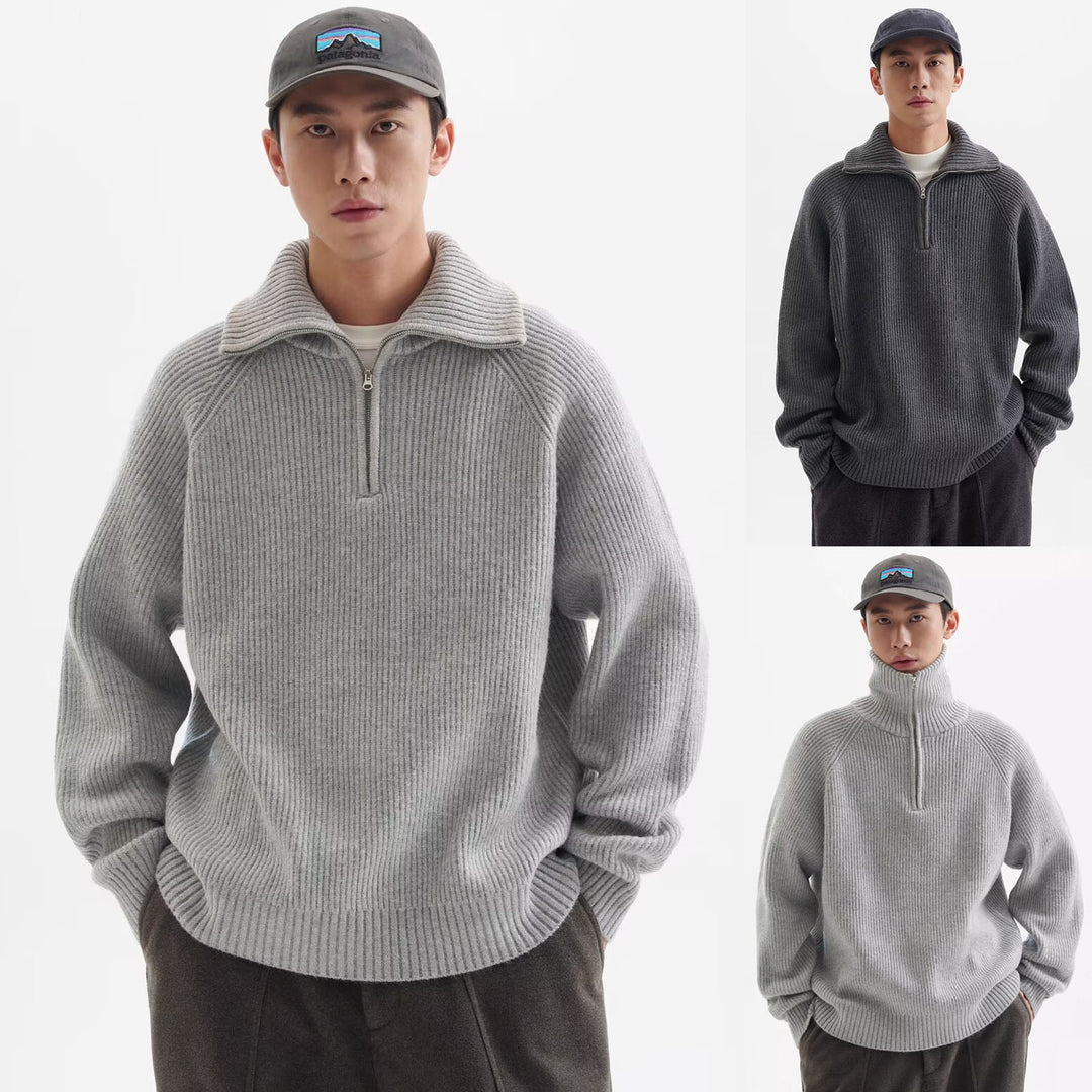 Herren Hochwertiger Pullover mit Stehkragen und Reißverschluss Drune