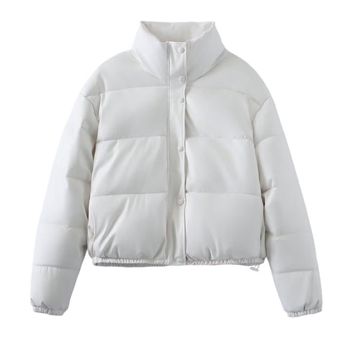 Damen Kurz geschnittene Steppjacke mit hohem Stehkragen, Druckknopfverschluss und elastischem Saum Drune