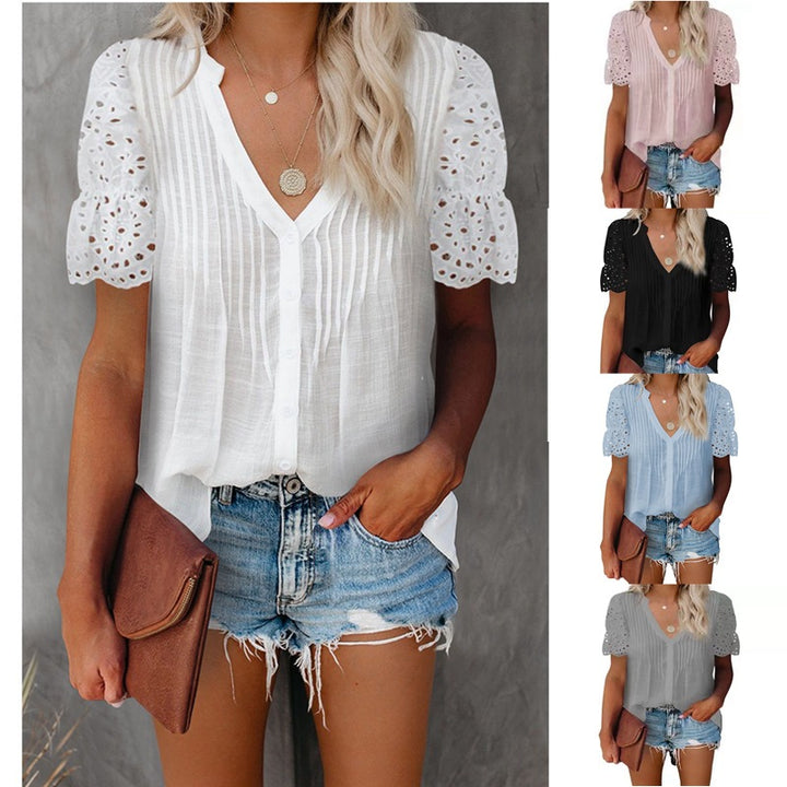 Damen Bluse mit raffinierten Stoffdetails und Spitzenärmeln Drune
