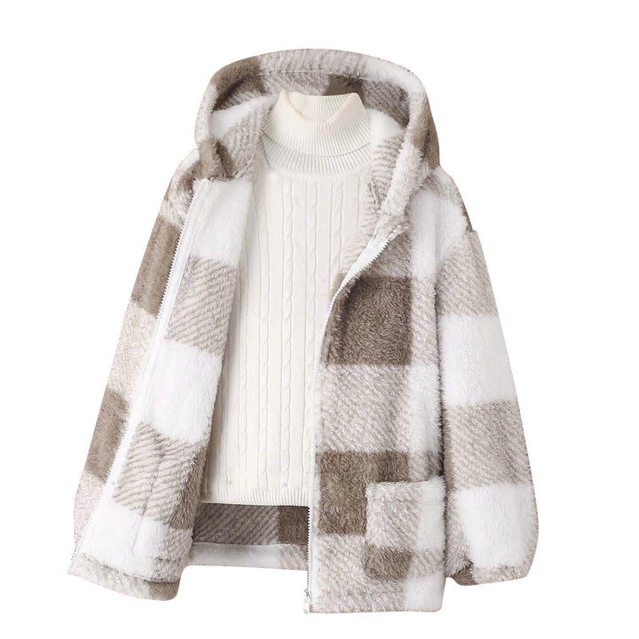 Damen Fleecejacke mit kariertem Muster und praktischen Taschen Drune