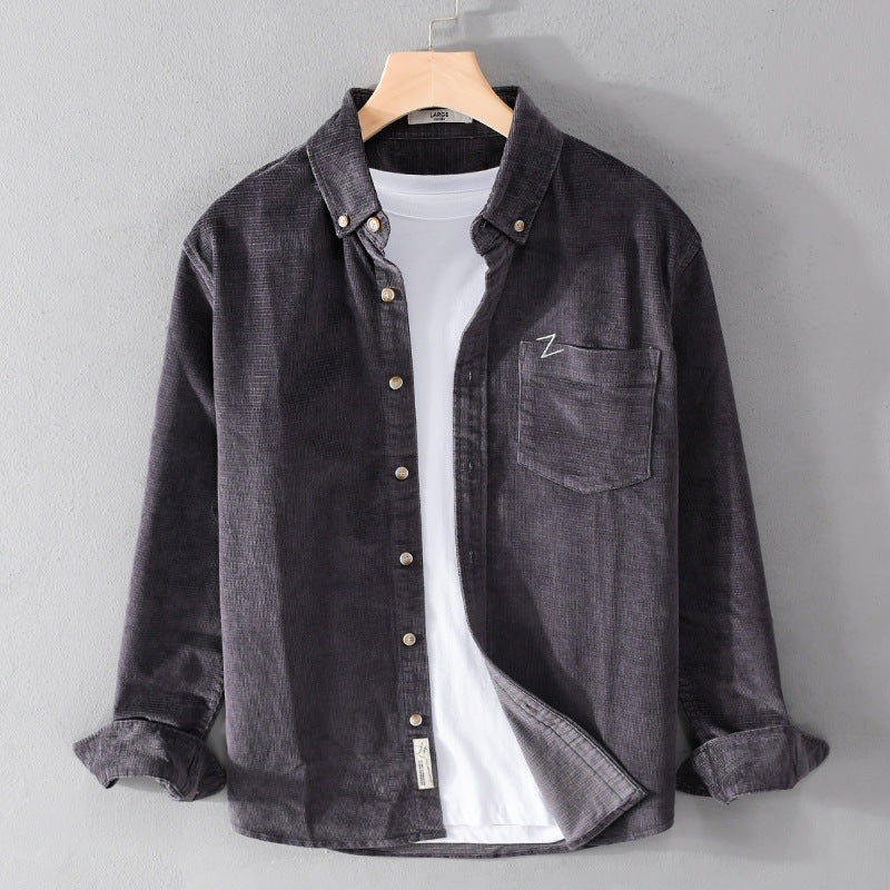Herren Feines Cord-Overshirt mit Button-Down-Kragen und Brusttasche Drune