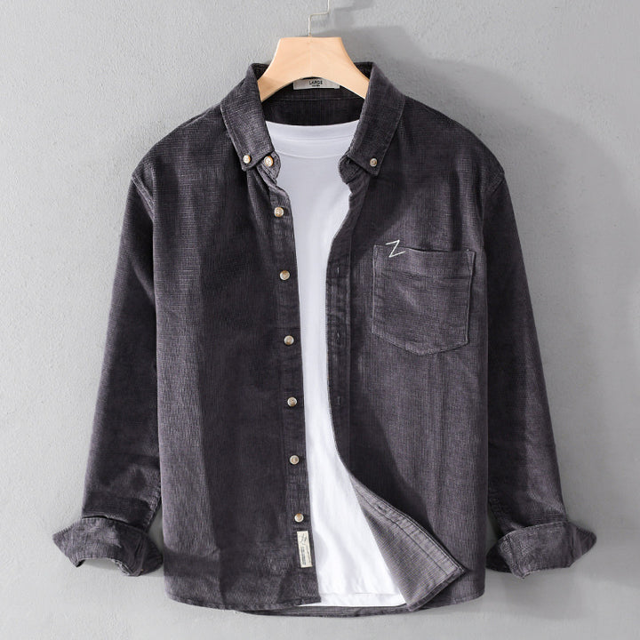 Herren Feines Cord-Overshirt mit Button-Down-Kragen und Brusttasche Drune
