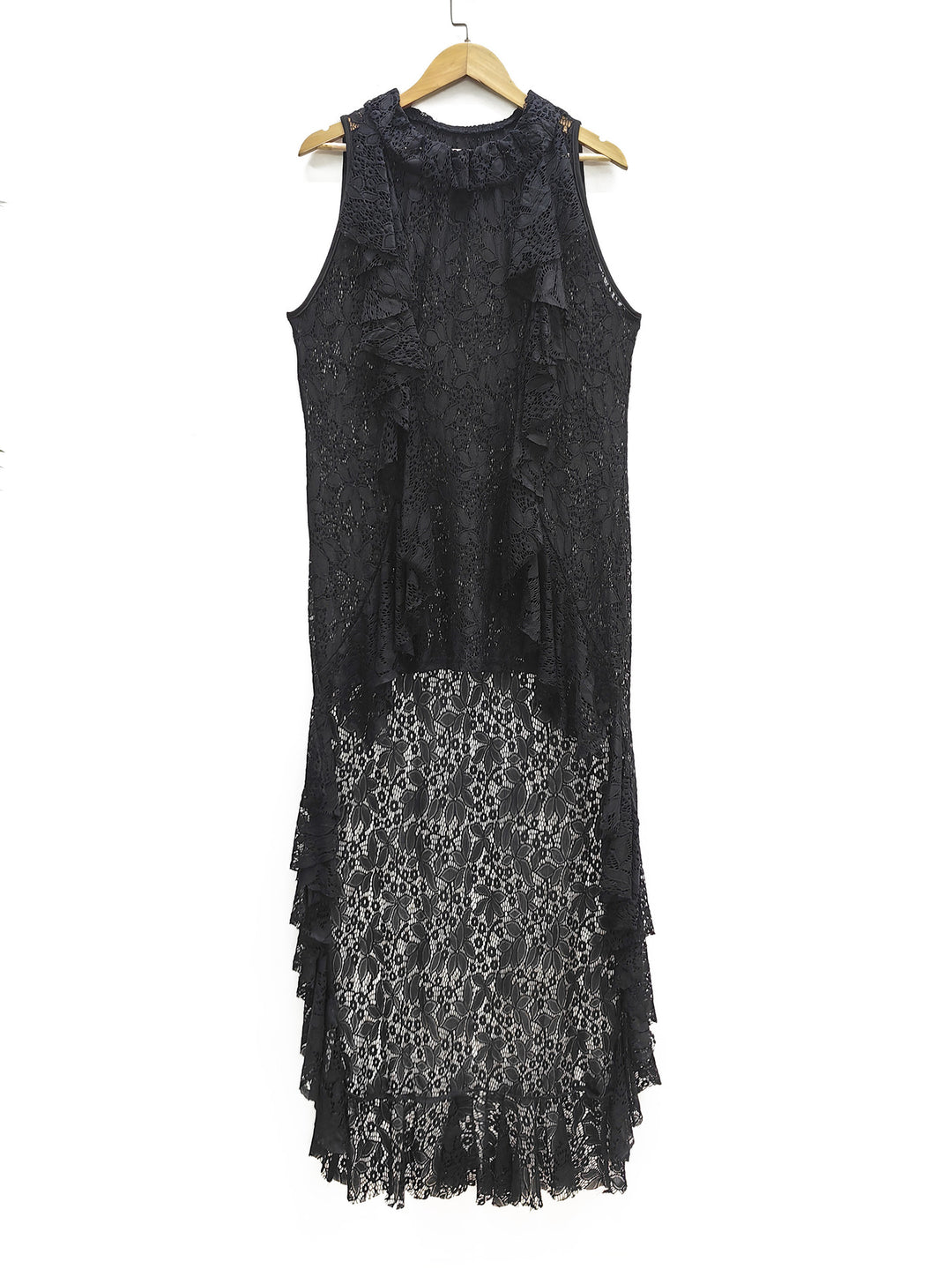 Damen elegantes Spitzenkleid mit Rüschendetails Drune