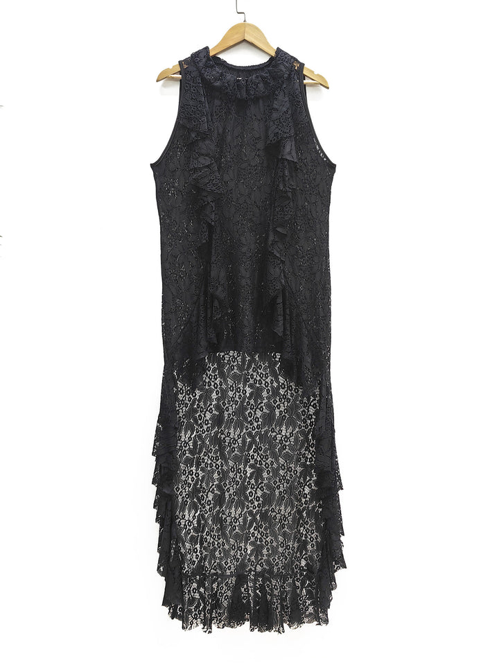 Damen elegantes Spitzenkleid mit Rüschendetails Drune