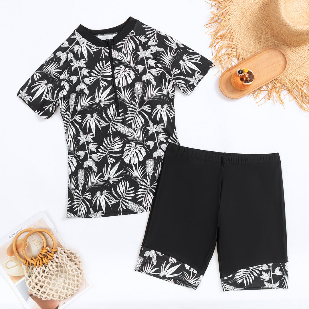 Damen Sportlicher Zweiteiler Badeanzug mit modernem Floral-Design Drune